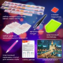 Картина стразами (алмазная мозаика) 40х50 см, ОСТРОВ СОКРОВИЩ "Ночная Москва", на подрамнике, 662594
