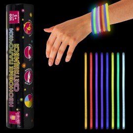 Светящиеся (неоновые) палочки-браслеты "100 шт. + 5 в ПОДАРОК!" в тубе, ЗОЛОТАЯ СКАЗКА, 662596