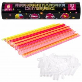 Светящиеся (неоновые) палочки-браслеты "100 шт. + 5 в ПОДАРОК!" в тубе, ЗОЛОТАЯ СКАЗКА, 662596