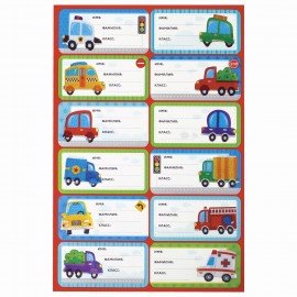 Наклейки для маркировки школьных принадлежностей "Машинки", 12 штук, 14х21 см, ЮНЛАНДИЯ, 662712