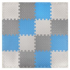 Коврик-пазл напольный 1,2х1,2 м, 16 шт., 30х30 см, толщина 1 см, серый, голубой, св.серый, ЮНЛАНДИЯ, 664813