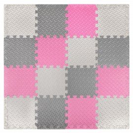 Коврик-пазл напольный 1,2х1,2 м, 16 шт., 30х30 см, толщина 1 см, серый, розовый, св.серый, ЮНЛАНДИЯ, 664815