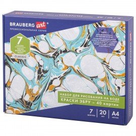 ЭБРУ набор для рисования на воде 7 цветов х 20 мл (40 картин), лоток А4, BRAUBERG ART, 664881