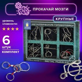Головоломки металлические большие ЗОЛОТАЯ СКАЗКА, набор 6 штук, MEDIUM level, 664926