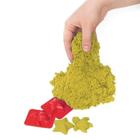 Песок для лепки кинетический BRAUBERG KIDS, желтый, 500 г, 2 формочки, ведерко, 665091