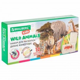 Набор для раскопок "Дикие животные", 12 видов, карточки, инструменты, BRAUBERG KIDS, 665128