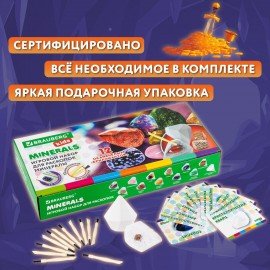 Набор для раскопок "Минералы", 12 видов, карточки, инструменты, BRAUBERG KIDS, 665129