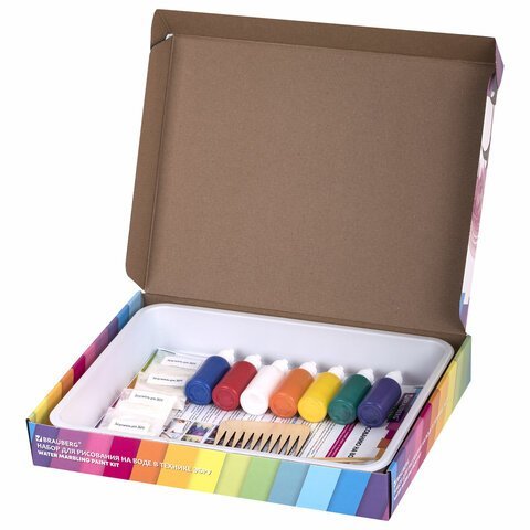 ЭБРУ набор для рисования на воде 7 цветов по 20 мл (40 картин), лоток А4, BRAUBERG HOBBY, 665354