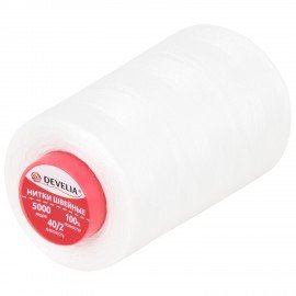 Набор швейных ниток 40/2 5000 ярдов 4 штуки, белые, DEVELIA, 665427