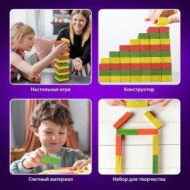 Игра настольная "ЦВЕТНАЯ БАШНЯ", 54 окрашенных деревянных блока + кубик, BRAUBERG HOBBY, 665493