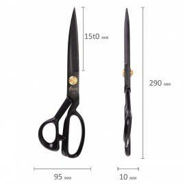 Ножницы портновские 290 мм, КЛАССИЧЕСКИЕ,черные,ручки с силиконовым покрытием, ОСТРОВ СОКРОВИЩ, 665599