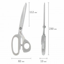 Ножницы портновские 230 мм, КЛАССИЧЕСКИЕ, серые, пластиковые ручки, ОСТРОВ СОКРОВИЩ, 665602