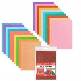 Пористая резина/фоамиран А4, 2мм, 20л, 20цв, пастельные цвета, блестки, ОСТРОВ СОКРОВ, 665665