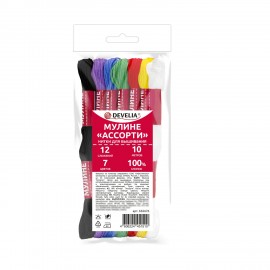 Нитки для вышивания (мулине), Набор 7 цветов "Школьный", 10 м, хлопок, DEVELIA (Девелиа), 665676
