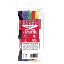 Нитки для вышивания (мулине), Набор 7 цветов "Школьный", 10 м, хлопок, DEVELIA (Девелиа), 665676