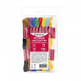 Нитки для вышивания (мулине), Набор 10 цветов, 10 м, хлопок, DEVELIA (Девелиа), 665677
