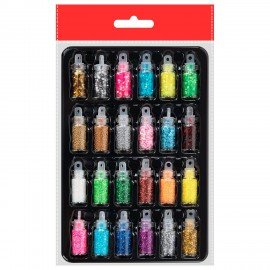 Блестки для декора НАБОР 24 вида по 0,5 грамм, в стеклянных тубах, ОСТРОВ СОКРОВИЩ, 665680