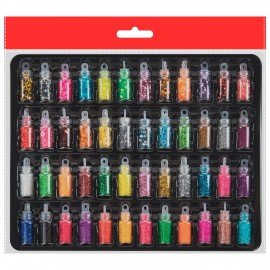 Блестки для декора НАБОР 48 видов по 0,5 грамм стеклянные тубы, ОСТРОВ СОКРОВИЩ, 665681