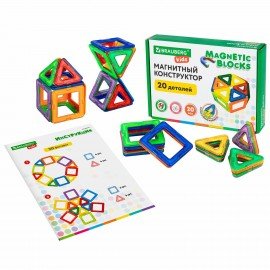 Магнитный конструктор MAGNETIC BLOCKS, 20 магнитных деталей, BRAUBERG KIDS, код 1С, 665718