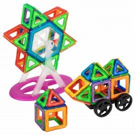 Магнитный конструктор MAGNETIC BLOCKS, 100 деталей, 2 колесные базы, карусель, BRAUBE, 665720