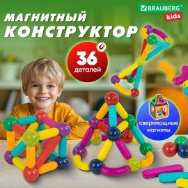 Магнитный конструктор MAGNETIC STICKS, 36 магнитных деталей, BRAUBERG KIDS, код 1С, 665721