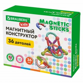 Магнитный конструктор MAGNETIC STICKS, 36 магнитных деталей, BRAUBERG KIDS, код 1С, 665721
