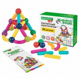 Магнитный конструктор MAGNETIC STICKS, 36 магнитных деталей, BRAUBERG KIDS, код 1С, 665721