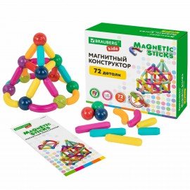 Магнитный конструктор MAGNETIC STICKS, 72 магнитные детали, BRAUBERG KIDS, код 1С, 665722