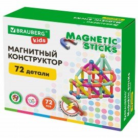 Магнитный конструктор MAGNETIC STICKS, 72 магнитные детали, BRAUBERG KIDS, код 1С, 665722