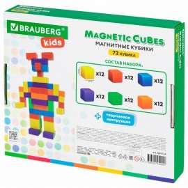 Магнитный конструктор MAGNETIC CUBES "КУБИЧЕСКИЙ", 72 магнитных кубика, BRAUBERG KIDS, 665724