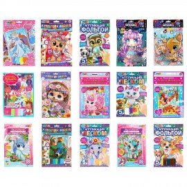 Аппликация АССОРТИ 15 видов, 17х23 см, перья, эва, фольга, мозаика, на картоне МУЛЬТИ АРТ