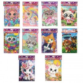 Алмазная мозаика детская АССОРТИ 10 видов, 17х23 см, на картоне МУЛЬТИ АРТ