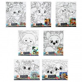 Картина детская по контуру АССОРТИ 7 видов 20х25 см, на подрамнике, акрил, кисти МУЛЬТИ АРТ