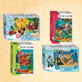 Пазлы картонные 54 элемента, "Лицензионные сюжеты", КОМПЛЕКТ 16 шт., поле 17,5х13 см, 480541