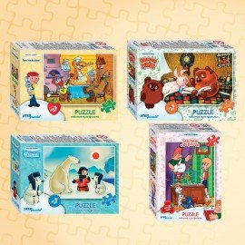 Пазлы картонные 54 элемента, "Лицензионные сюжеты", КОМПЛЕКТ 16 шт., поле 17,5х13 см, 480541
