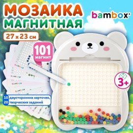 Мозаика магнитная развивающая для детей "Медвежонок", стилус, 101 магнит, 10 карточек, BAMBOX, 665891