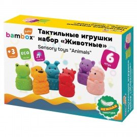 Тактильные игрушки Животные сенсорные, развивающие ЭКО 6 штук, BAMBOX BABY (БАМБОКС БЭБИ), 665903