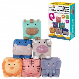 Тактильные кубики Животные сенсорные игрушки развивающие ЭКО 6 штук, BAMBOX BABY (БАМБОКС БЭБИ), 665904