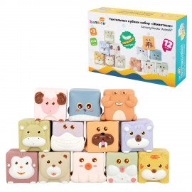 Тактильные кубики Животные сенсорные игрушки развивающие ЭКО 12 штук, BAMBOX BABY (БАМБОКС БЭБИ), 665907