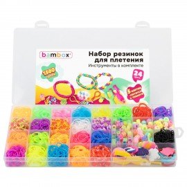 Набор резинок для плетения украшений 1500 шт, 24 цвета, бокс, бусины, BamBox, 665977