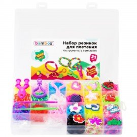 Набор резинок для плетения украшений 1000 шт, 21 цвет, бокс, бусины, BamBox, 665978