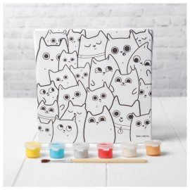 Картина по номерам "Милые котята", размер 15x15 см, на холсте, акриловые краски, кисти, 4719045