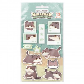 Наклейки зефирные BRAUBERG CUTE CATS, многоразовые, 10*15 см, 666054
