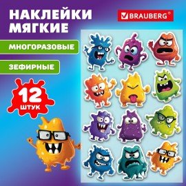 Наклейки зефирные BRAUBERG CUTE MONSTERS, многоразовые, 10*15 см, 666055