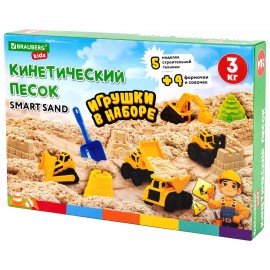 Набор кинетического песка 3 кг "ВЕСЕЛАЯ СТРОЙКА" песочница, игрушки, формочки, BRAUBE, 666210