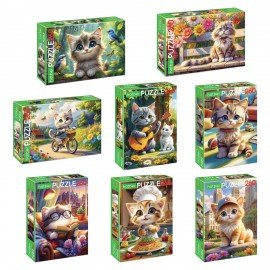 Пазл картонный "КОШАЧЬИ ЗАБАВЫ" 260 элементов АССОРТИ, 220х330мм, HATBER