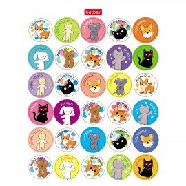 Наклейки бумажные поощрения и оценки, НАБОР 4листа, 115наклеек, Зверушки, HATBER,4Н6н