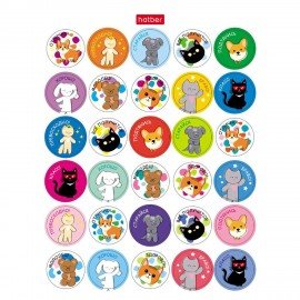 Наклейки бумажные поощрения и оценки, НАБОР 4листа, 115наклеек, Зверушки, HATBER,4Н6н