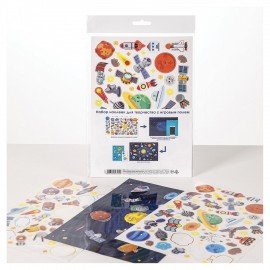 Наклейки бумажные  с игровым полем НАБОР, 2л, 184накл, Космическое приключение, HTB, 2Н5н,ш/к 65810