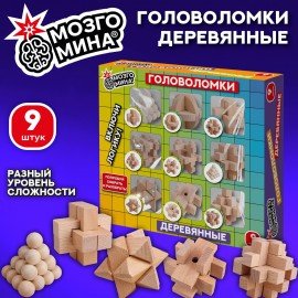 Головоломки деревянные, набор 9 штук, разные уровни сложности, МозгоМина, 666425